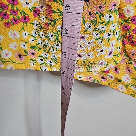 BCBG Yellow Orange Floral Milkmaid Ruched Midi Sundress Large - Picture 9 of 9